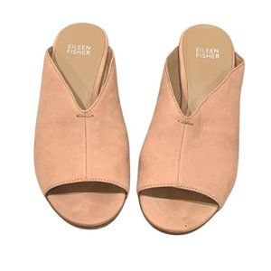 Eileen Fisher Blush Pink Open Toe Leather Mules with a Low Heel Size 7 Neutral